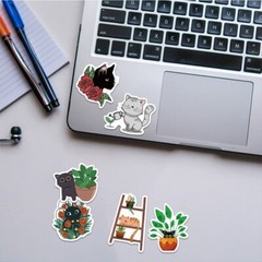 25 Cat Plants Green Cute Aesthetic Kawaii Decal Sticker