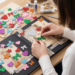 150PCS Glitter Foam Heart Stickers, Colorful Bow Heart Star Glitter Foam Sticker