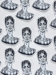 Sticker, Woman, Girl, Lady, Forest, Mini Art Painting, Abstract, A Painted Page
