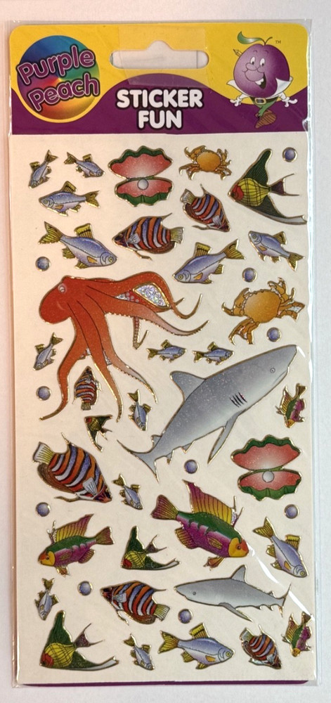 Purple Peach Stickers Ocean Animals Octopus Shark Pearl Clam Crab