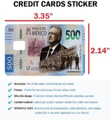 AMLO Credit Card Skin Cover Vinyl Stickers (4 Pack) Mexican PRESIDENT 500 Pesos