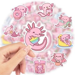 50Pcs Cute Kawaii Cartoon Axolotl Stickers DIY Aesthetic Decals for Phone,Laptop