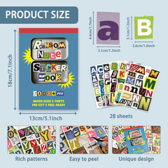 Ransom Note Sticker Book 28 Sheets 1000 plus Letter Collage Vintage Alphabet Cut