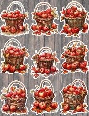 Fall Apple Basket Die Cut Vinyl Stickers Set Scrapbooking Laptop Waterbottle
