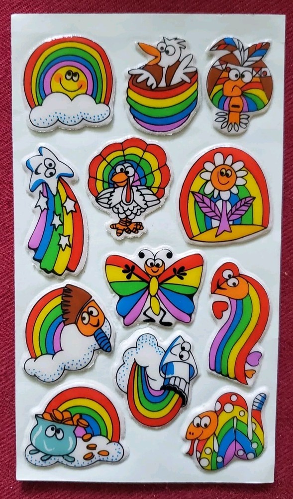 Vintage 80s! Russ Puffy Stickers- Rainbow, Star, Heart, Bird, Butterfly, Retro