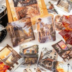15Pcs Large Size PET Stickers City Street Scenery Sticker Journal Album Supplies