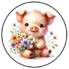 ADORABLE PIG WITH FLOWERS ENVELOPE SEALS LABELS STICKERS PARTY FAVORS