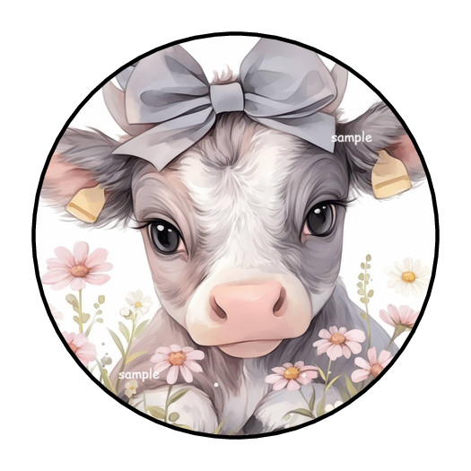 FLORAL BABY COW ENVELOPE SEALS STICKERS LABELS TAGS 1.5″ ROUND (30) FLOWERS