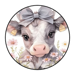 FLORAL BABY COW ENVELOPE SEALS STICKERS LABELS TAGS 1.5″ ROUND (30) FLOWERS