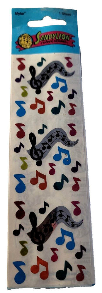 Sandylion Mylar Sticker Musical Instruments Music Notes 1 Sheet NIP VTG