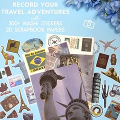 300+ Travel Stickers for Scrapbooking & 20 A5 Papers – Pre-Cut Washi Stickers…