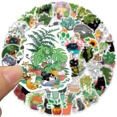 25 Cat Plants Green Cute Aesthetic Kawaii Decal Sticker