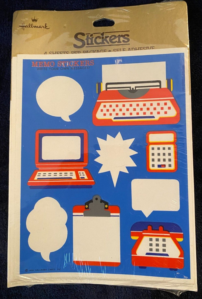 NEW Vintage Hallmark Sticker 4 Sheet Package Computer Phone Etc. Memo Unopened