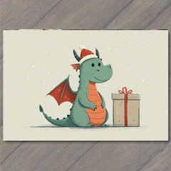 STICKER Christmas Dragon Santa Hat Gift Box Cute Snow Holiday Fantasy Creature