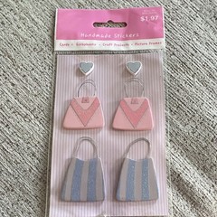 Handmade Purse & Heart Glitter Stickers, Pink/Blue/White/Gray, Hearts Theme