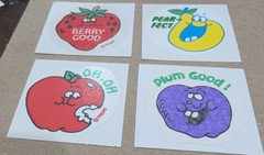 Vtg Matte Trend Strawberry Pear Apple Plum Scratch & Sniff Stickers Set of 4