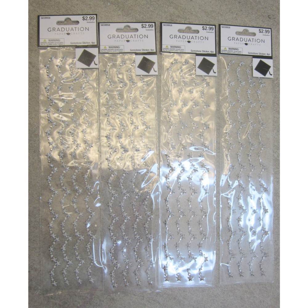 NIP Set of 4 Hobby Lobby Graduation Paper Crafts Gemstone Stickers Silver