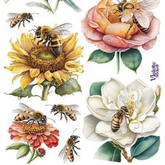 Violette Stickers – 1 Bee & Flower Garden Sticker Sheet – Stationery Scrapbooks