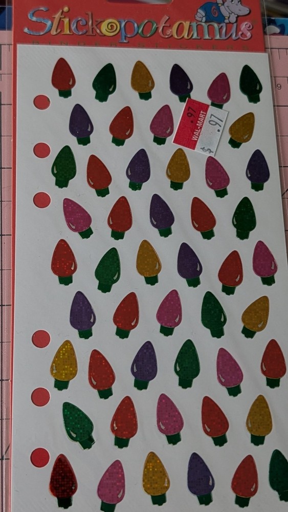 Vintage Stickopotamus binder stickers, CHRISTMAS LIGHTS Bulbs Christmas stickers