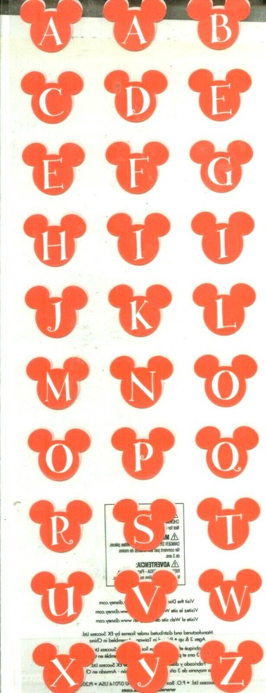 DISNEY Vacation World Land Theme Park Mickey Mouse Ears Red Alphabet Stickers