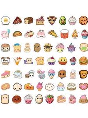 60 PCS Cute Food Stickers Snack Hamburger Pizza Cake Donuts Vinyl Waterproof