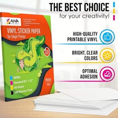 Printable Vinyl Sticker Paper 50 Sheets Waterproof Inkjet Decal