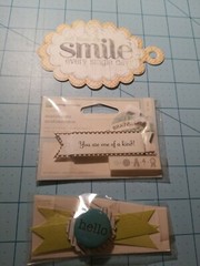 Scrapbooking 3 Mixed Items: «One Of A Kind» Tag, «Smile» Diecut & Ribbon – NEW