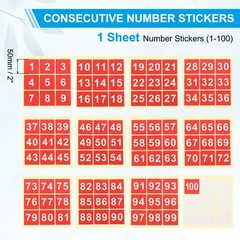 2″ Consecutive Number Stickers, 1 Set Self Adhesive Number Decals, Red