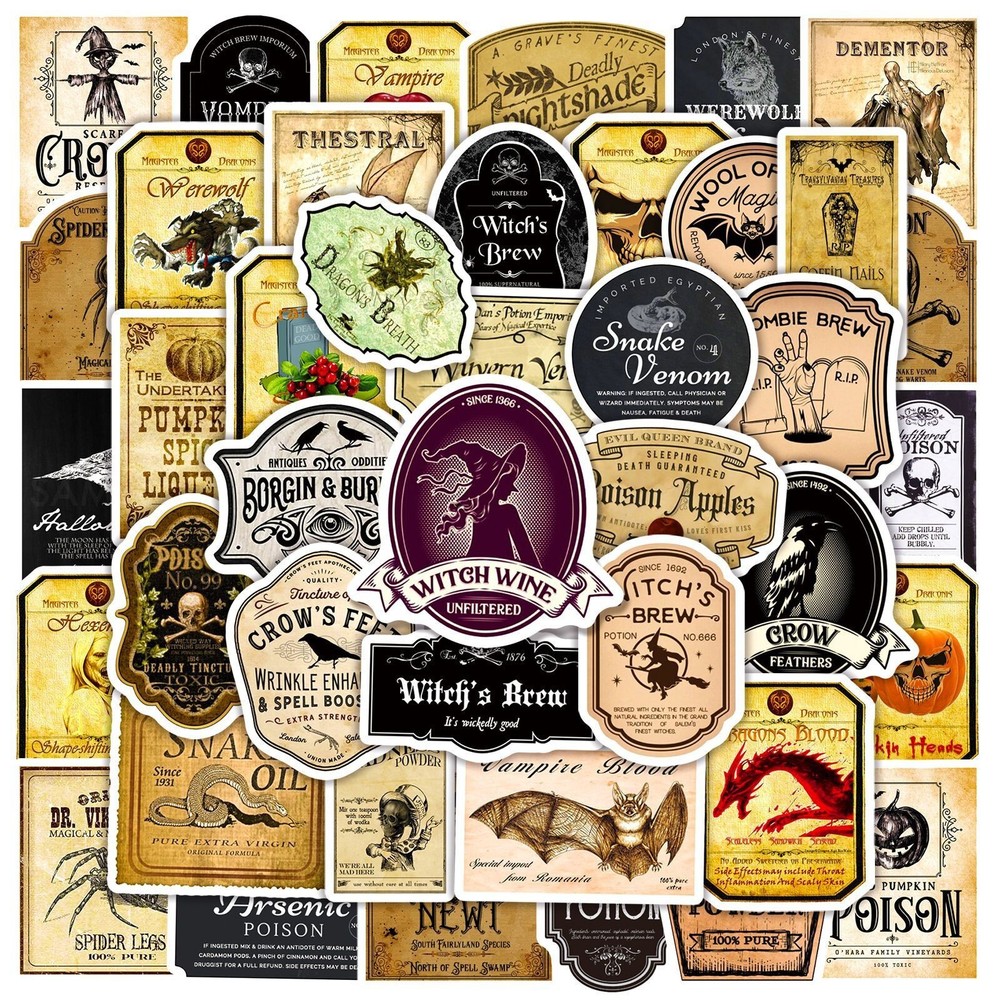 50pcs SPIRITUAL Label Stickers Pack, Potion Gothic Halloween Stickers,139