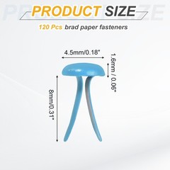 120Pcs Brads Paper Fasteners, 8×4.5 mm Metal Round Head Split Pins, Light Blue