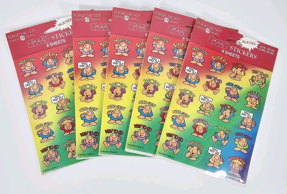 Ziggy Reward Stickers Lot of 5 Packs 8 Sheets Each American Greetings 1992