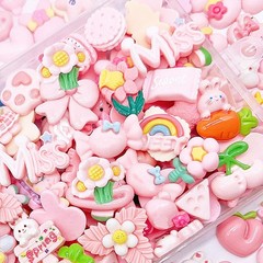 JINDUODUO 100Pcs Flatback Resin Slime Charms, Kawaii Assorted Medium, pink
