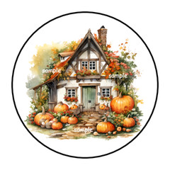 30 AUTUMN FALL COTTAGE STICKERS ENVELOPE SEALS LABELS 1.5″ ROUND PUMPKINS