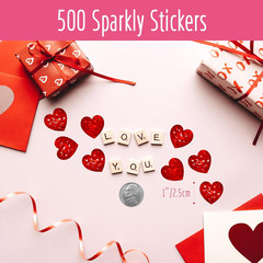500 PCS Holographic Red Heart Stickers, Sparkly Metallic Heart Sticker Self Adhe