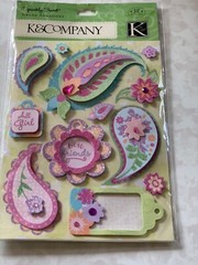 K&COMPANY 3D STICKERS SPARKLY SWEET SPARKLE PAISLEYS GLITTER FLOWERS & PAISLEYS
