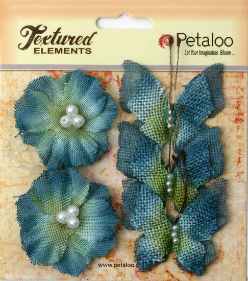 Petaloo Textured Elements » Burlap Butterflies & Blossoms x5 Denim Blue 1203-220