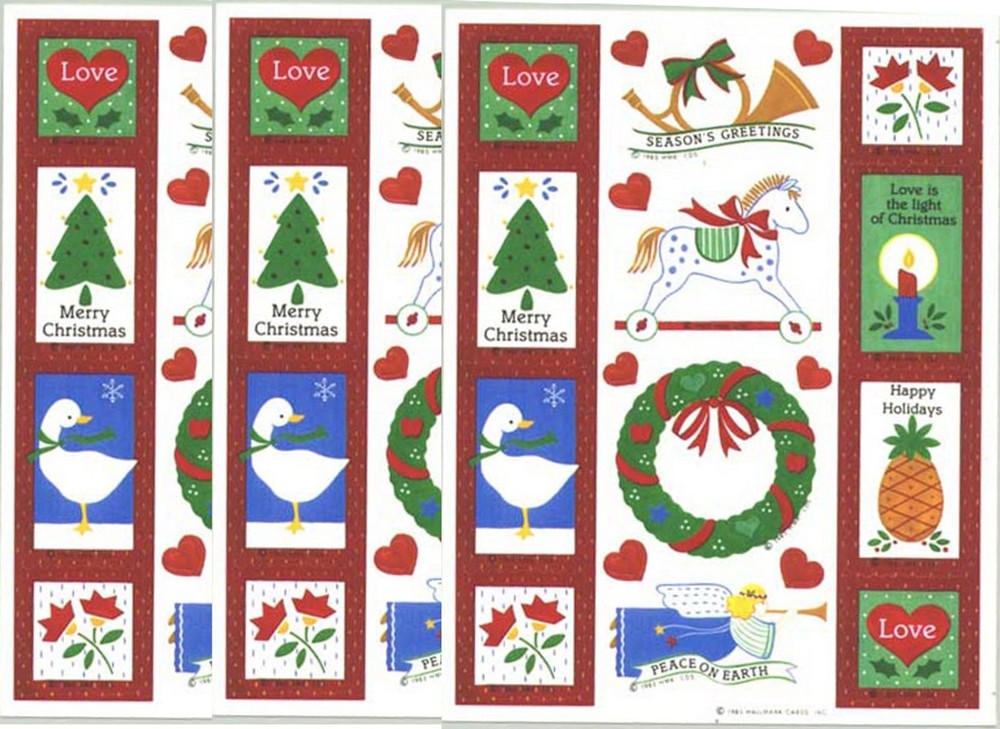 VINTAGE Hallmark 1985 Christmas Stickers Goose Angel Rocking horse 3 Sheets