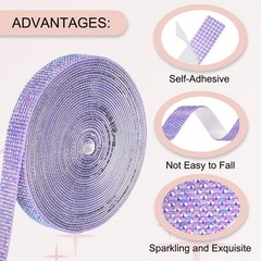 Self Adhesive Rhinestone Strips 6 Yards 0.55 Inch for Craft,Dark Purple AB