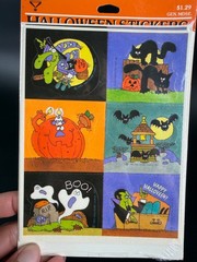 Vintage 1983 Hallmark Halloween Stickers Sealed Black Cat Ghost Bat