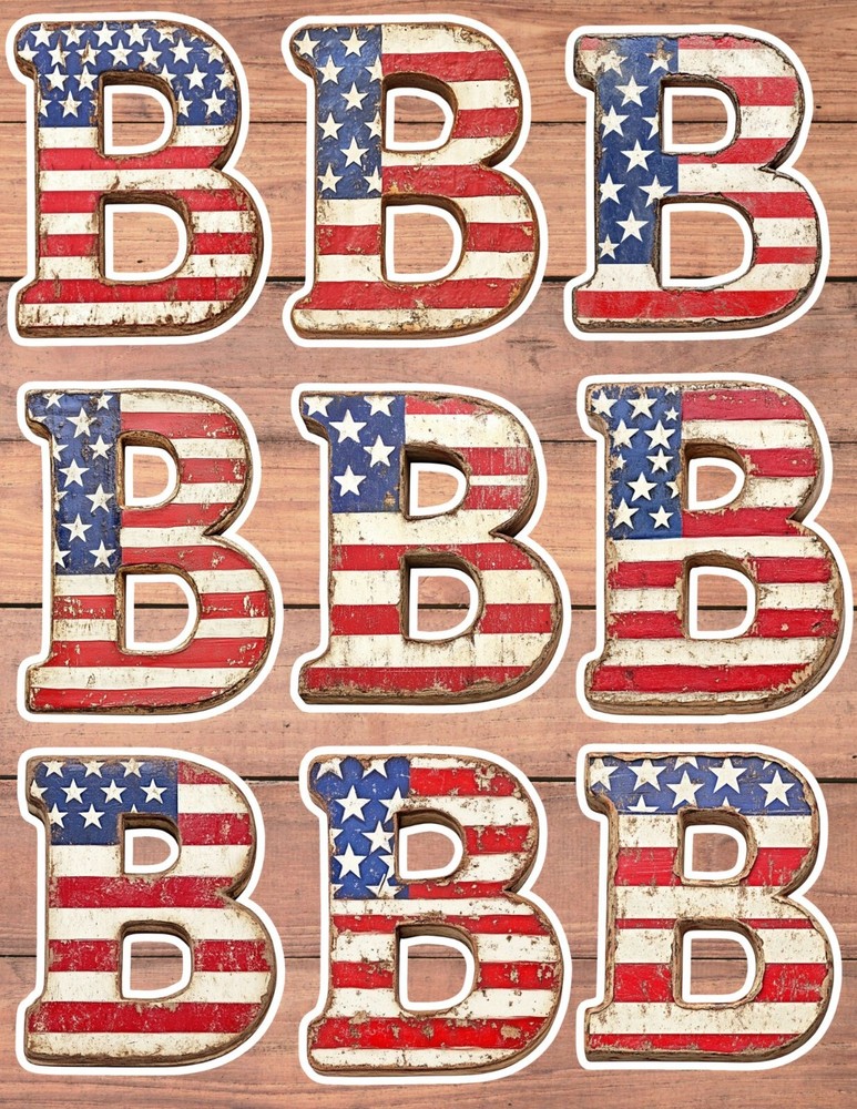 Patriotic Letter B Vinyl Die Cut Stickers Set Scrapbooking Laptop Waterbottle