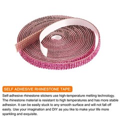 0.35 Inch Self Adhesive Rhinestone Strips 3 Yard for Crafts,Rose Red