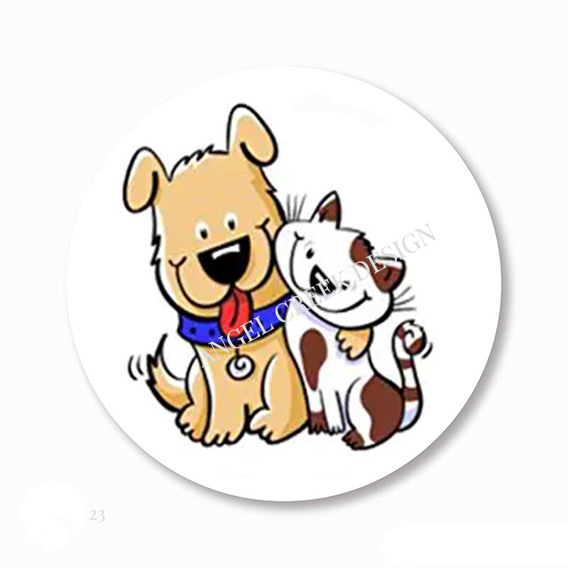 Cute Puppy and Kitten BFF Friends Scrapbook Stickers Round Envelope Seals Labels