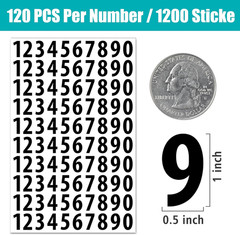 Number Stickers 1200 Count Waterproof Labels 1 Inch Self Adhesive Residue Free