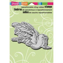 New Stampendous Rubber Stamp cling ribbon BIRD BELIEVE CHRISTMAS free USA ship