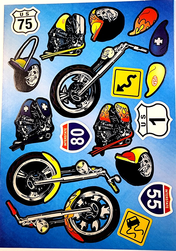 Motorcycle Biker Stickers Chopper Highway Signs Scrapbook Journal Craft Paper