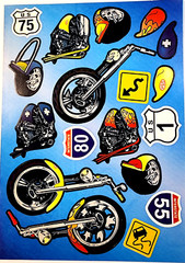Motorcycle Biker Stickers Chopper Highway Signs Scrapbook Journal Craft Paper