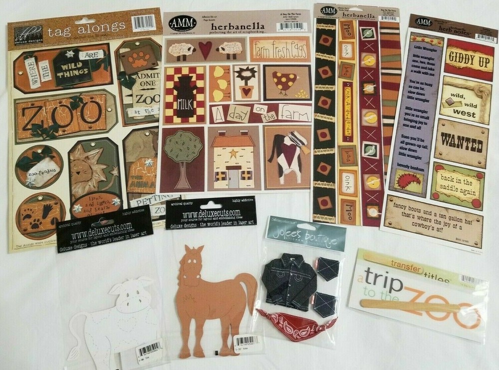 NEW Lot Scrapbooking ZOO ANIMAL FARM Stickers Cutouts Tags Horse Cow Jolee’s 3D