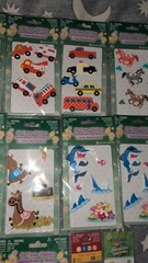 Set of 12 puffy foam 3D stickers plus Sock Monkey and Sponge Bob strips.