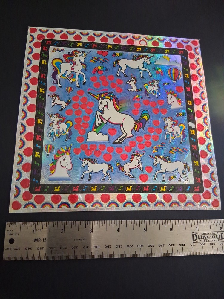 Vintage Stickers Unicorns Rainbow Hearts Prism Sticker Sheet VTG 90s PLS READ