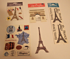 Lot of Paris/France Scrapbook Paper and Stickers. Over 100 items.